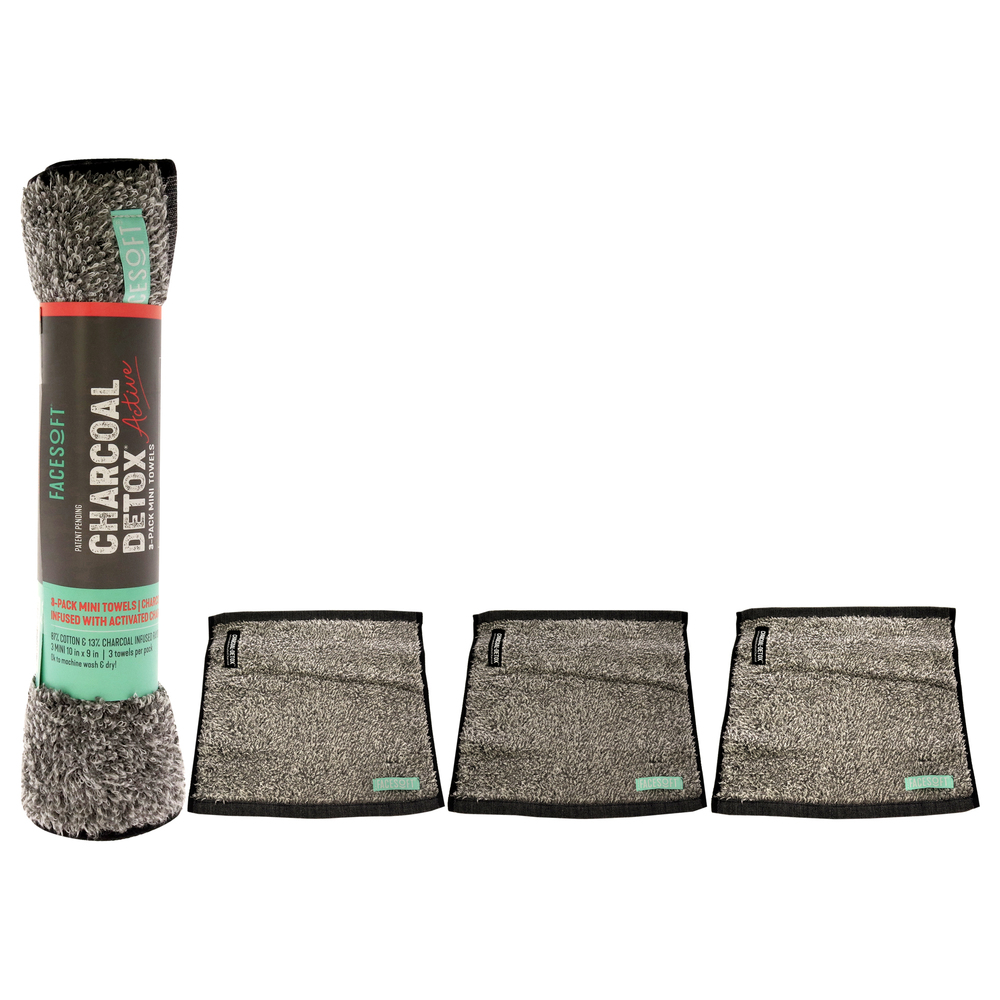 Mini Towels Charcoal Detox - Active by Facesoft for Unisex - 3 Pc Towel